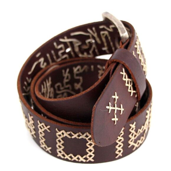 EMBROIDERED BROWN GENUINE LEATHER 1 3/8"Wd CASUAL DRESS MEN'S BELT Sz 38 (X33 - Picture 5 of 13